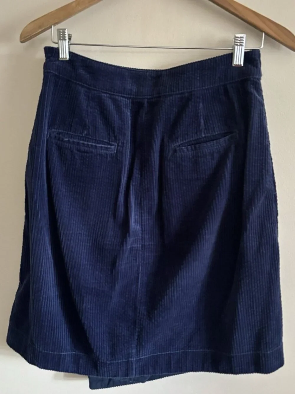 Anthropologie Letterpress Navy Blue Corduroy Faux Wrap Skirt 6 Preppy Academia - Picture 5 of 9
